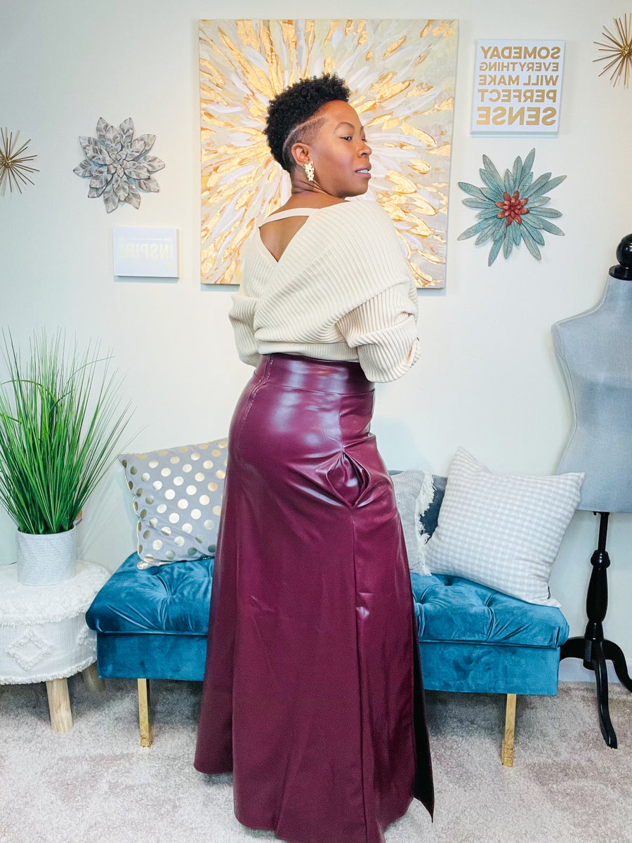 Avana Faux Leather Skirt | Burgundy